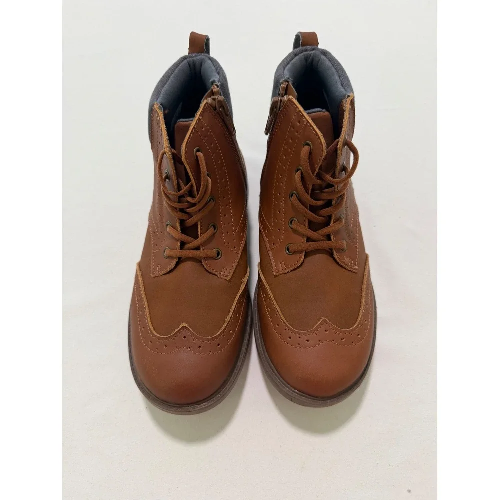 Stride Rite Axel Boys Brown Wingtip Dress Boots Lace Up Zip CB022801 Size 3M